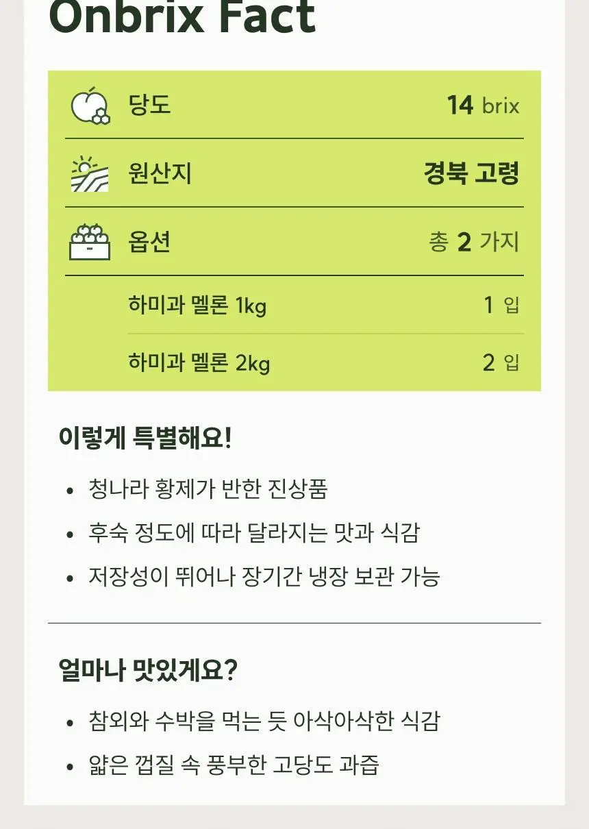 [온브릭스] 청나라 황제도 반한, 하미과 멜론 1입 / 2입 (14brix) 상세페이지 2
